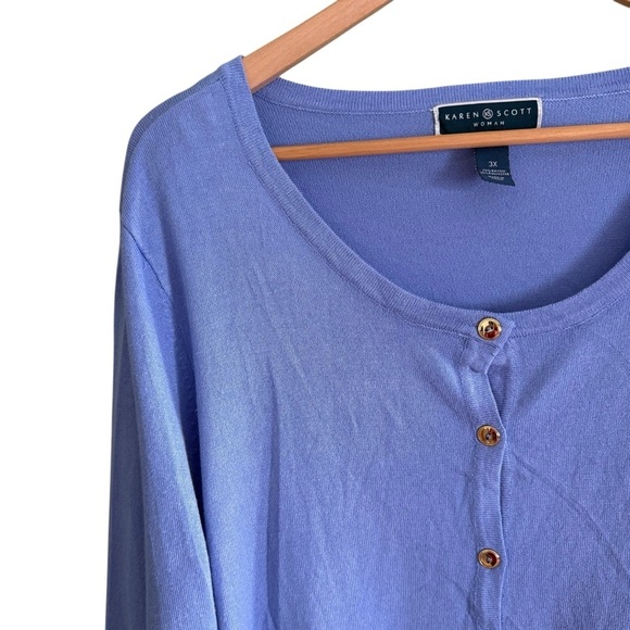 Karen Scott Women's Blue Plus Size Color Blocked Cardigan 3X Spring Lightweight - Picture 6 of 13